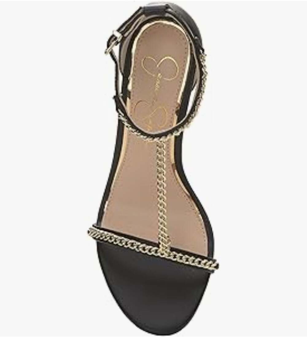 Jessica Simpson Qiven Chain T-Strap Dress Sandals,Black/Gold,9.5 - Picture 5 of 16